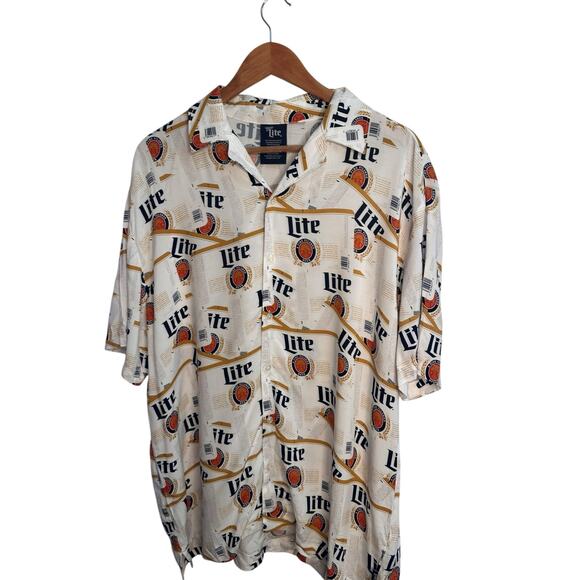 Miller Lite Beer Hawaiian Shirt Men’s L Button Up Short Sleeve Lager Logo NWOT - Picture 7 of 10